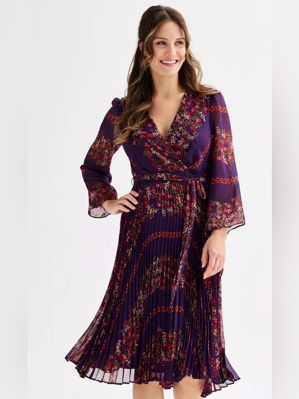 Maison Tara Plum Floral Wrap Midi Dress